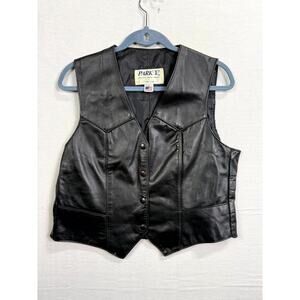 Vtg Park V Leather Biker Vest Womens 16 Black Motorcycle Classic Button Front